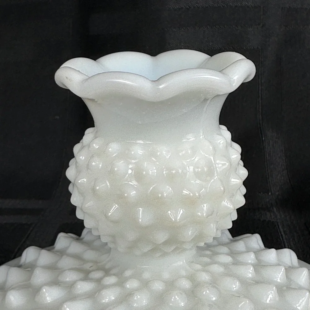 Fenton White Milk Glass Hobnail Candle Holder Set Footed 6-Way Bowl Candlestick